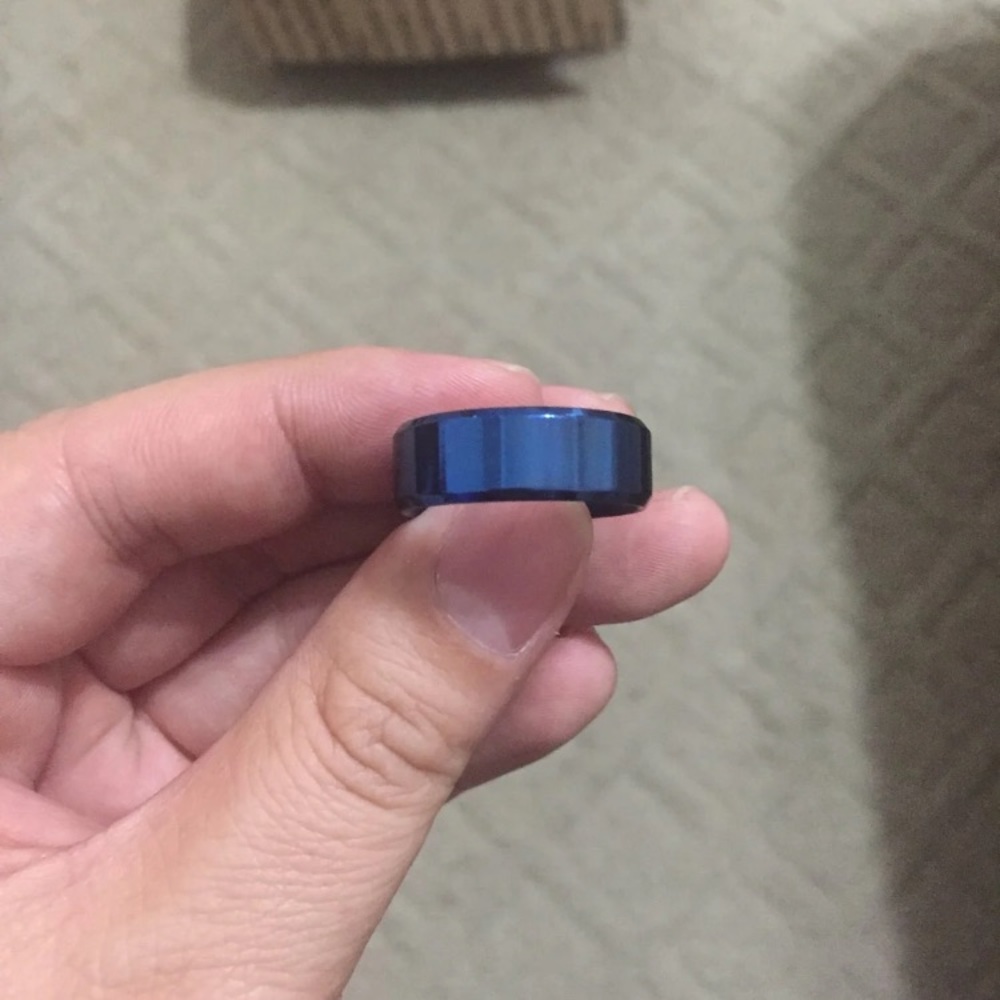 8mm Blue Stainless Steel Ring - Picture 3 of 3
